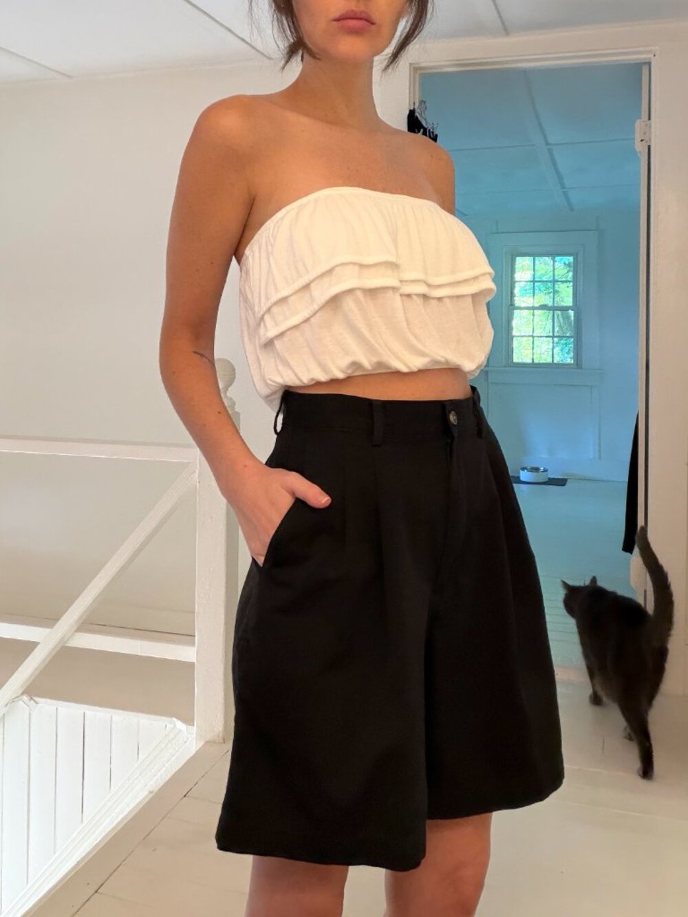 Charlotte Russe Ruffle Overlay Bandeau Crop Top White Size L